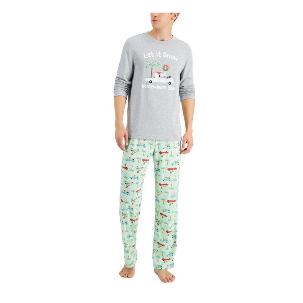FAMILY PJs Mens Gray Long Sleeve Top Straight leg Pants Pajamas L
